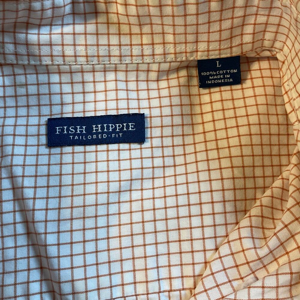 Fish Hippie Orange Checked Long Sleeve Button Down Large - Picture 4 of 6